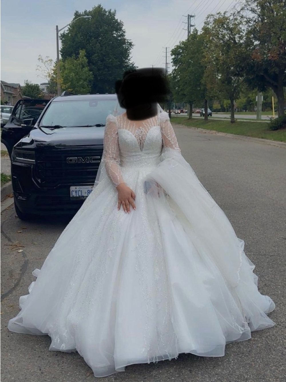 Elegant White Ball Gown Wedding Dress with Illusion Long Sleeves